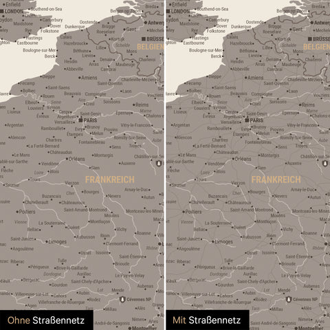 Mappa dell’Europa TRAVEL® poster magnetico – Grigio caldo (Marrone-grigio)