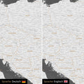 Europa Landkarte Design in Dunkelgrau wahlweise in deutscher oder englischer Sprache