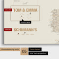 Europa-Karte in einem modernen Design in Gold als Pinn-Leinwand mit Personalisierung als Logo mit einer Weltkugel
