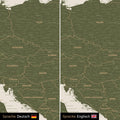 Europa Landkarte Design in Olive Grün wahlweise in deutscher oder englischer Sprache
