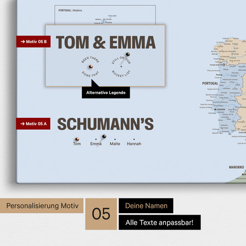 Politische Europa-Karte in einem modernen Design in Multicolor Atlas als Pinn-Leinwand mit Personalisierung als Logo mit einer Weltkugel