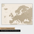 Neutrale Ausführung einer Landkarte von Europa als Poster in der Farbe Desert Sand (Beige)