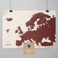 Europa Karte in der Farbe Bordeaux Rot in einem modernen, minimalistischem Design als Poster kaufen
