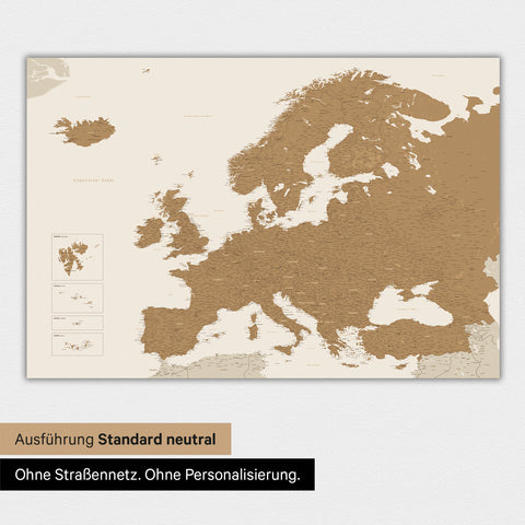 Neutrale Ausführung einer Landkarte von Europa als Poster in der Farbe Bronze