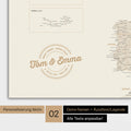 Landkarte von Europa als Poster in Gold mit Personalisierung als rundes Logo, das eine Legende für bereits besuchte Reiseziele im Rundtext beinhaltet