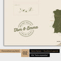 Landkarte von Europa als Poster in Grün mit Personalisierung als rundes Logo, das eine Legende für bereits besuchte Reiseziele im Rundtext beinhaltet