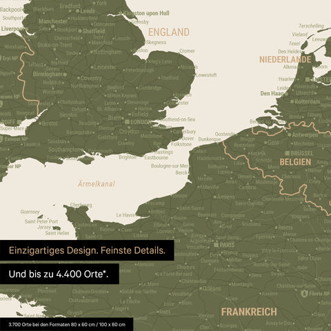Moderne Europa Landkarte in der Farbe Grün als Poster mit einem Ausschnitt von Italien, Kroatien und Griechenland