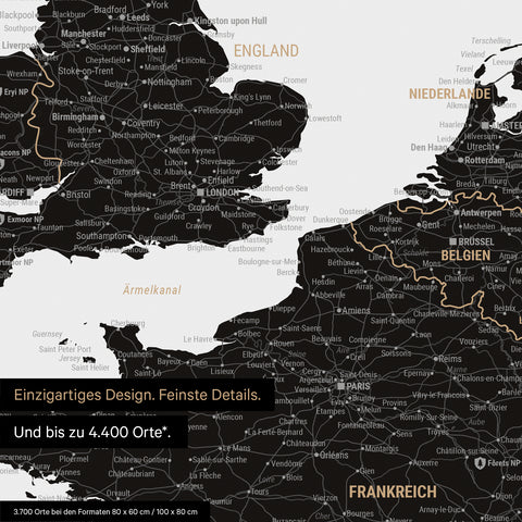 Moderne Europa Landkarte in der Farbe Light Black (Weiß-Schwarz) als Poster mit einem Ausschnitt von Italien, Kroatien und Griechenland