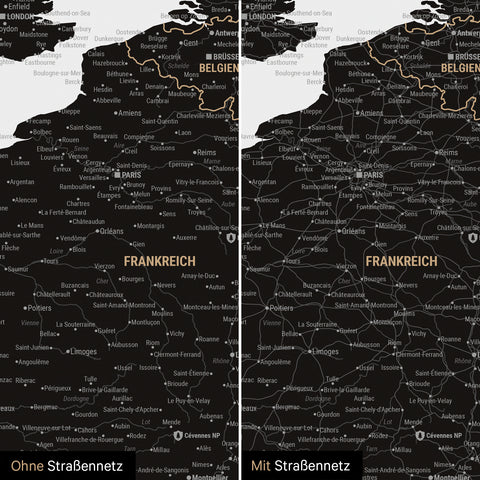 Mappa dell’Europa TRAVEL® poster premium – Nero chiaro (Bianco-nero)