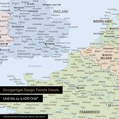 Mappa dell’Europa TRAVEL® poster premium – Atlante multicolore (mappa politica)