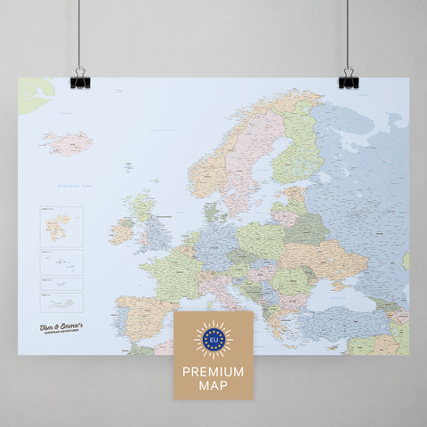 Mappa dell’Europa TRAVEL® poster premium – Atlante multicolore (mappa politica)