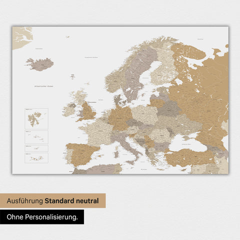 Neutrale Ausführung einer Landkarte von Europa als Poster in der Farbe Multicolor Beige