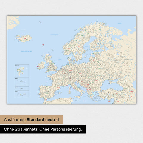 Neutrale Ausführung einer Landkarte von Europa als Poster in der Farbe Multicolor Classic