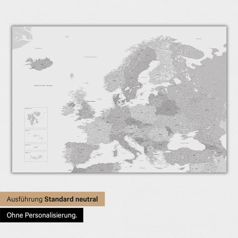 Neutrale Ausführung einer Landkarte von Europa als Poster in der Farbe Multicolor Grau