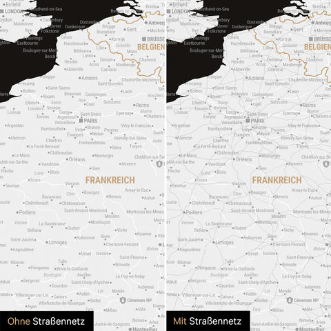 Mappa dell’Europa TRAVEL® poster premium – Nero scuro (Bianco-nero)