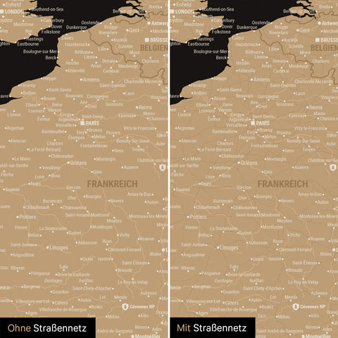 Mappa dell’Europa TRAVEL® poster premium – Sonar Black (Nero-oro)