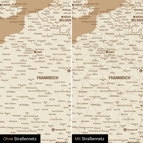 Mappa dell’Europa TRAVEL® poster premium – Oro tesoro