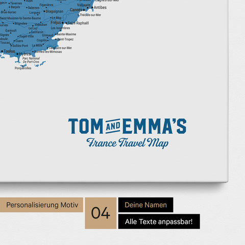 Mappa della Francia per puntine TRAVEL® – Blu oceano