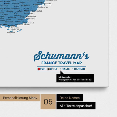Mappa della Francia per puntine TRAVEL® – Blu oceano