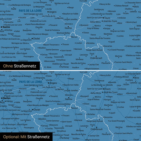 Mappa della Francia per puntine TRAVEL® – Blu oceano