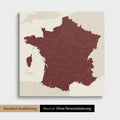 Neutrale Standard Ausführung der detaillierten Frankreich-Karte als Pinnwand Leinwand in Bordeaux Rot ohne Personalisierung