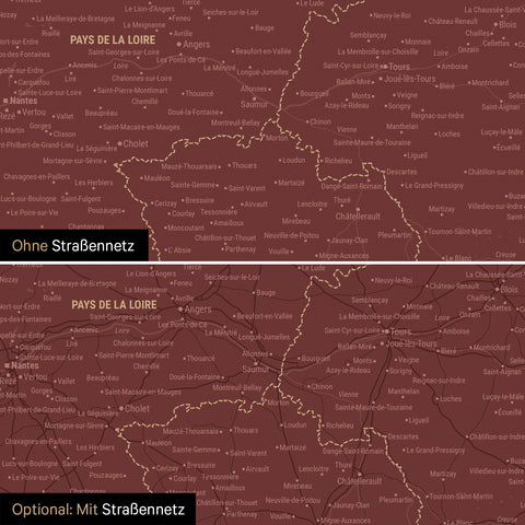 Mappa della Francia per puntine TRAVEL® – Bordeaux rosso