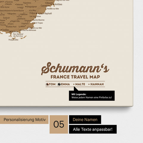 Mappa della Francia per puntine TRAVEL® – Bronzo
