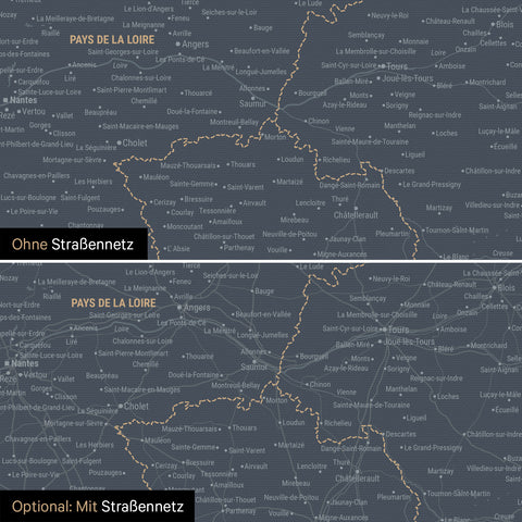 Mappa della Francia per puntine TRAVEL® – Blu denim