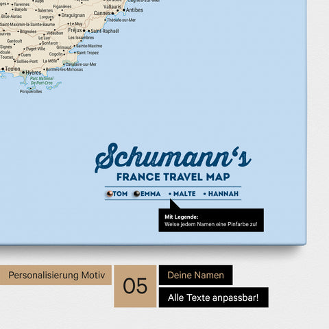 Mappa della Francia per puntine TRAVEL® – Classico multicolore
