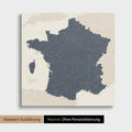 Neutrale Standard Ausführung der detaillierten Frankreich-Karte als Pinnwand Leinwand in Navy Light ohne Personalisierung