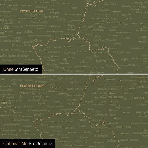 Mappa della Francia per puntine TRAVEL® – Verde oliva