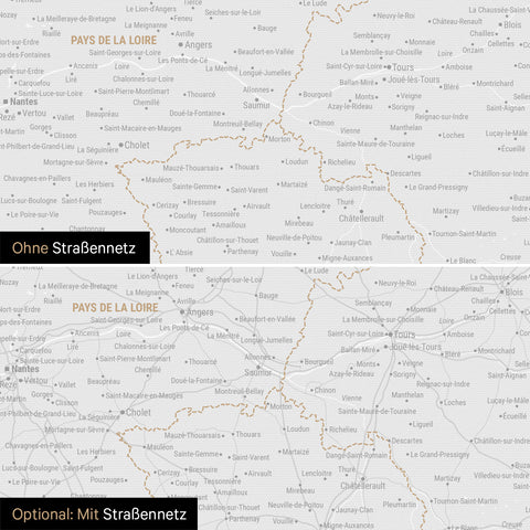 Mappa della Francia per puntine TRAVEL® – Nero scuro (bianco e nero)