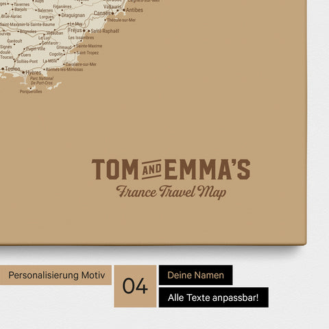 Mappa della Francia per puntine TRAVEL® – Oro tesoro