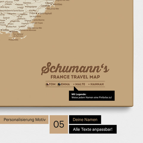 Mappa della Francia per puntine TRAVEL® – Oro tesoro