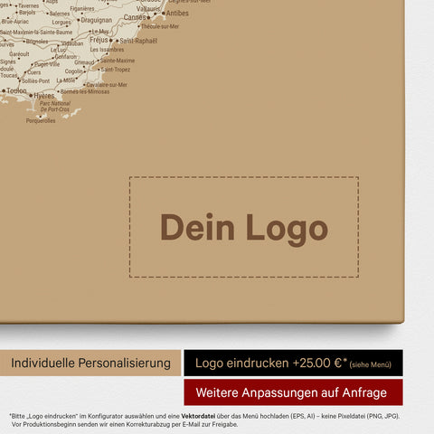 Mappa della Francia per puntine TRAVEL® – Oro tesoro