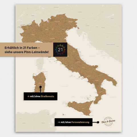 Mappa dell’Italia TRAVEL® su lavagna magnetica – in 21 colori