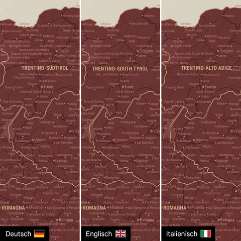Mappa dell’Italia per puntine TRAVEL® – Rosso Bordeaux