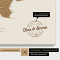 Italien-Karte Pinn-Leinwand in Bronze mit Personalisierung als rundes Logo, das eine Legende für bereits besuchte Reiseziele im Rundtext beinhaltet