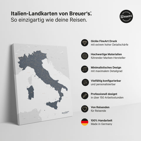 Mappa dell’Italia per puntine TRAVEL® – Blu denim