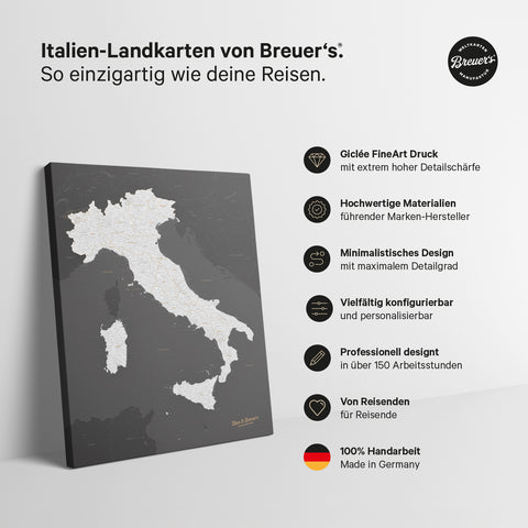 Mappa dell’Italia per puntine TRAVEL® – Grigio scuro