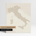 Neutrale Standard Ausführung der detaillierten Italien-Karte als Pinnwand Leinwand in Gold ohne Personalisierung