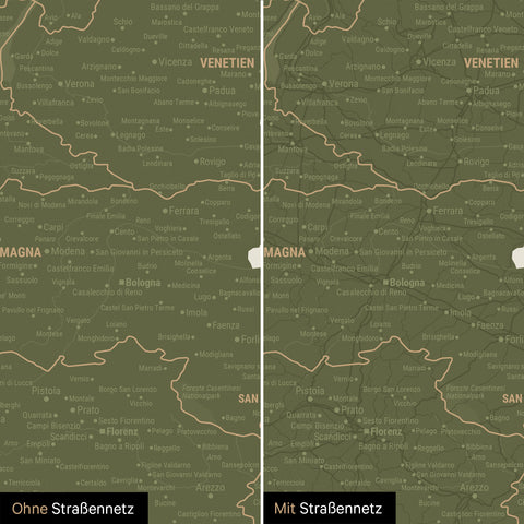Mappa dell’Italia per puntine TRAVEL® – Verde oliva