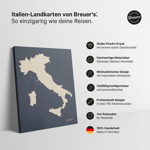 Mappa dell’Italia per puntine TRAVEL® – Blu marina Hale