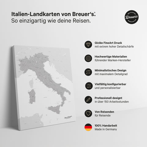 Mappa dell’Italia per puntine TRAVEL® – Grigio freddo