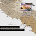 Italien Landkarte in Multicolor Beige als Leinwand zum Pinnen zeigt einen Ausschnitt von Rom, Abruzzien und Kampanien mit vielen Details wie Nationalparks, Flüssen und zahlreichen kleinen Orten und Städten, die teilweise mit Pins markiert sind