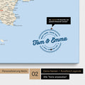 Italien-Karte Pinn-Leinwand in Multicolor Classic mit Personalisierung als rundes Logo, das eine Legende für bereits besuchte Reiseziele im Rundtext beinhaltet
