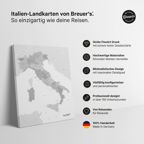Mappa dell’Italia per puntine TRAVEL® – Grigio multicolore