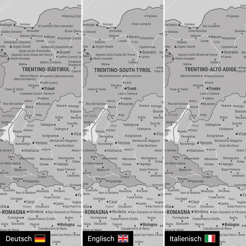 Mappa dell’Italia per puntine TRAVEL® – Grigio multicolore
