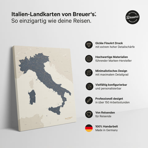 Mappa dell’Italia per puntine TRAVEL® – Blu marina chiaro