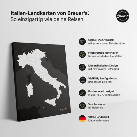 Mappa dell’Italia per puntine TRAVEL® – Nero scuro (bianco e nero)